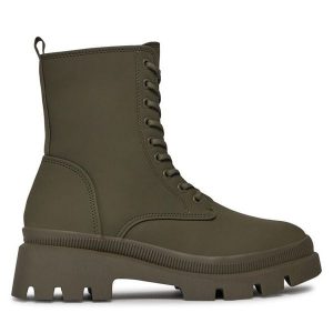 Trapery Tamaris. Zielone buty zimowe Tamaris, bez obcasa, bez zapięcia. Za 509,99 zł.