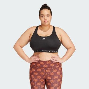 Biustonosz TECHFIT (Plus Size). Czarne biustonosze sportowe ADIDAS, bez wzorów, z materiału. Za 179,00 zł.