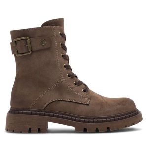 Trzewiki Clara Barson. Brązowe botki Clara Barson, bez wzorów, bez obcasa, na płaskiej podeszwie, bez zapięcia. Za 111,99 zł.