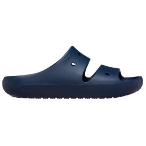 Klapki damskie Crocs Classic V2. Niebieskie klapki Crocs, bez wzorów, z materiału, bez obcasa. Za 135,99 zł.