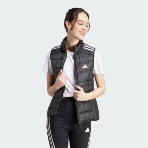Essentials 3-Stripes Light Down Vest. Czarne kurtki ADIDAS, s, bez wzorów, z materiału, bez kaptura. Za 366,99 zł.