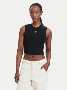 Guess Top W4GZ34 Z3F40 Czarny Slim Fit. Czarne topy Guess, xs, z aplikacjami, z wiskozy, bez kołnierzyka, bez ramiączek. Za 173,99 zł.