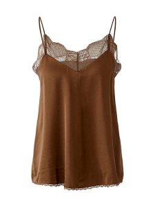 Oui Top w kolorze brązowym rozmiar: 36. Brązowe topy Oui, bez wzorów, z koronki, bez kołnierzyka, bez ramiączek. Za 139,87 zł.