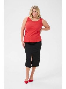 KAFFE curve Top "Carina" w kolorze czerwonym rozmiar: S. Czerwone topy KAFFE curve, s, bez wzorów, z bawełny, bez kołnierzyka, bez ramiączek. Za 56,99 zł.