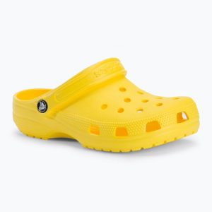 Klapki Crocs Classic. Żółte klapki Crocs, bez wzorów, bez obcasa. Za 89,99 zł.