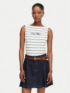 Tommy Hilfiger Top Classic WW0WW50947 Biały Regular Fit. Białe topy TOMMY HILFIGER, s, bez wzorów, z bawełny, bez kołnierzyka, bez ramiączek. Za 169,99 zł.