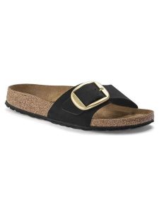 Birkenstock Skórzane klapki "Madrid" w kolorze czarnym rozmiar: 39. Czarne klapki Birkenstock, bez wzorów, z otwartym noskiem, bez obcasa. Za 474,38 zł.