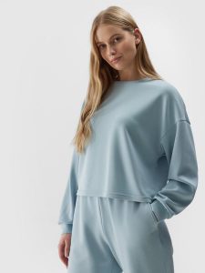 4F Bluza dresowa nierozpinana z dodatkiem modalu damska - niebieska XL. Niebieskie bluzy 4f, l, bez wzorów, z dresówki, bez kaptura. W wyprzedaży za 79,99 zł.