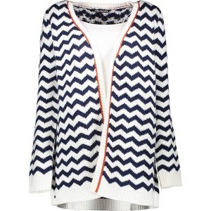 Sweter rozpinany w kolorze biało-granatowym. Białe swetry klasyczne marki Lilou Secret, xs, z dzianiny. W wyprzedaży za 107,95 zł.