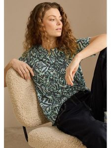 Cecil Bluzka w kolorze zielono-niebieskim rozmiar: XL. Niebieskie bluzki Cecil, xl, bez wzorów, bez kołnierzyka, bez ramiączek. Za 112,45 zł.