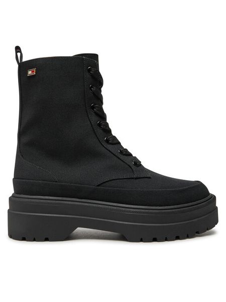 Tommy Hilfiger Trzewiki FW0FW08200 Czarny. Czarne botki TOMMY HILFIGER, bez wzorów, ze skóry, bez obcasa, na płaskiej podeszwie, bez zapięcia. Za 379,99 zł.