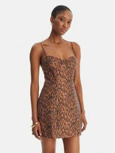 Bardot Sukienka koktajlowa Marcello 59817DB1 Brązowy Slim Fit. Brązowe sukienki Bardot, bez wzorów, z syntetyku, wizytowe, bez kołnierzyka, bez ramiączek. Za 609,99 zł.