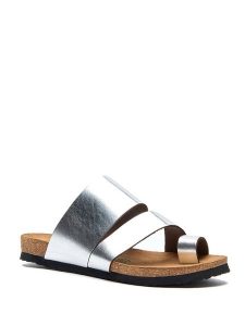 Comfortfusse Skórzane japonki w kolorze srebrnym rozmiar: 37. Szare klapki Comfortfüße, bez wzorów, ze skóry, z otwartym noskiem, bez obcasa. Za 239,99 zł.