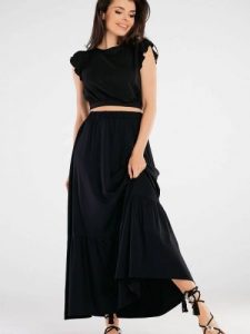 Bluzka Model A429 Black - awama. Czarne bluzki Awama, l, bez wzorów, z elastanu, eleganckie, bez kołnierzyka, bez ramiączek. Za 220,55 zł.