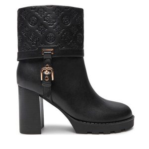 Botki Guess. Czarne botki Guess, z aplikacjami, bez obcasa, na słupku, bez zapięcia. Za 569,99 zł.