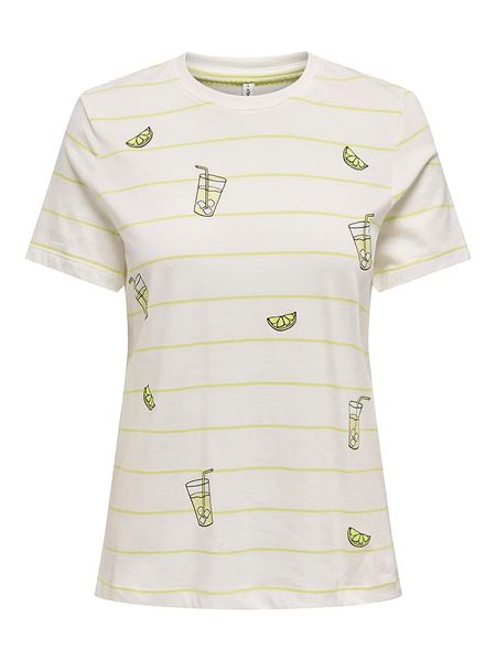 ONLY Koszulka w kolorze biało-żółtym rozmiar: XS. Białe bluzki ONLY, xs, bez wzorów, z bawełny, bez kołnierzyka, bez ramiączek. Za 43,57 zł.