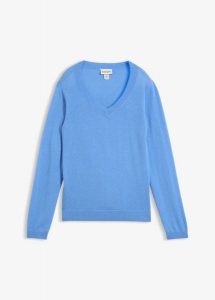 Sweter z miękkiej mieszanki kaszmiru Good Cashmere Standard®. Niebieskie swetry klasyczne bonprix, z kaszmiru, bez kołnierzyka. Za 329,99 zł.