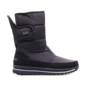 Buty Progress W PROGJ-21-08 czarne. Czarne buty zimowe z materiału, bez obcasa, bez zapięcia. Za 258,25 zł.