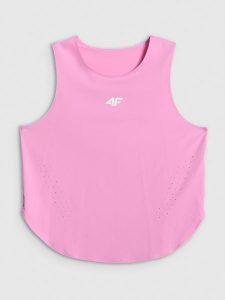 4F Top treningowy szybkoschnący damski - różowy XL. Czerwone topy 4f, s, bez wzorów, biznesowe, bez kołnierzyka, bez ramiączek. Za 119,99 zł.