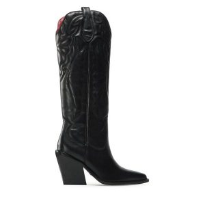 Kowbojki Bronx. Czarne buty zimowe Bronx, bez obcasa, na słupku, bez zapięcia. Za 919,99 zł.