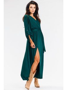 Awama Sukienka w kolorze ciemnozielonym rozmiar: XL. Zielone sukienki Awama, xl, bez wzorów, bez kołnierzyka, bez ramiączek, maxi. Za 164,99 zł.