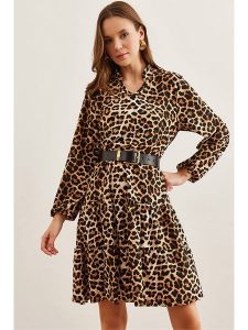 Olalook Sukienka w kolorze jasnobrązowo-czarnym rozmiar: L. Brązowe sukienki Olalook, l, bez wzorów, bez kołnierzyka, bez ramiączek, midi. Za 61,17 zł.
