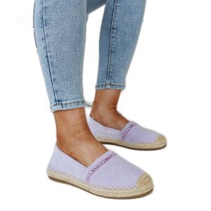 Fioletowe espadryle z cyrkoniami Abia. Fioletowe espadryle bez wzorów, z gumy, bez obcasa. Za 74,48 zł.