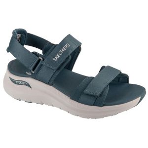 Sandały damskie, Arch Fit 2.0 - Go-Getter. Niebieskie sandały Skechers, bez wzorów, bez obcasa, bez zapięcia. Za 279,99 zł.