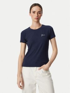 Guess T-Shirt W6YI12 K3751 Granatowy Regular Fit. Niebieskie t-shirty Guess, xs, z aplikacjami, bez kołnierzyka, bez ramiączek. Za 174,99 zł.