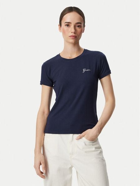 Guess T-Shirt W6YI12 K3751 Granatowy Regular Fit. Niebieskie t-shirty Guess, xl, z aplikacjami, bez kołnierzyka, bez ramiączek. Za 164,99 zł.