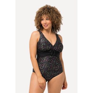Damskie Strój kąpielowy metaliczne kropki miękkie miseczki ozdobne kółko. Czarne stroje jednoczęściowe Ulla Popken, bez wzorów, z elastanu. Za 279,99 zł.