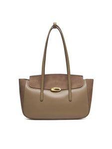 Calvin Klein Torebka Hardware Brushed Flap Tote Bag LV04F3336G Beżowy. Brązowe torebki klasyczne Calvin Klein, bez wzorów, ze skóry, bez dodatków. Za 699,99 zł.