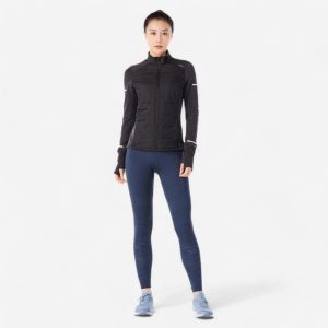 Bluza do biegania damska Kiprun Vest Warm ocieplana. Czarne bluzy KIPRUN, l, bez wzorów, z materiału, bez kaptura. Za 199,99 zł.