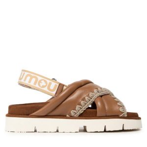 Sandały Mou. Brązowe sandały Mou, bez wzorów, bez obcasa, na płaskiej podeszwie, bez zapięcia. Za 439,99 zł.