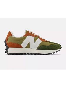 New Balance Skórzane sneakersy "327" w kolorze oliwkowo-pomarańczowym rozmiar: 44,5. Brązowe trampki New Balance, bez wzorów, bez zapięcia. Za 360,45 zł.