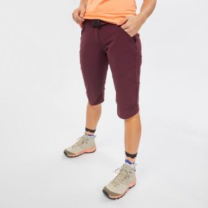 Rybaczki turystyczne damskie Quechua MH500. Fioletowe szorty QUECHUA, bez wzorów, z elastanu, sportowe. Za 99,99 zł.