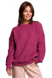 Sweter z grubą przędzą o łańcuszkowym splocie różowy. Czerwone długie swetry Polskie swetry, na zimę, l, z materiału, bez kołnierzyka. Za 259,00 zł.