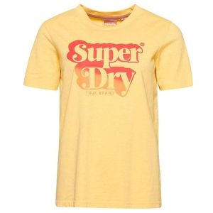 Koszulka turystyczna damska Superdry Vintage Shadow. Żółte koszulki sportowe Superdry, bez wzorów, z bawełny, bez ramiączek. Za 100,05 zł.