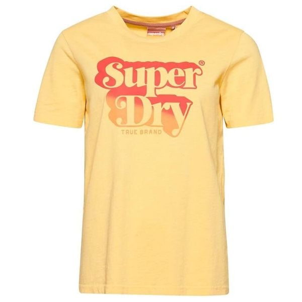 Koszulka turystyczna damska Superdry Vintage Shadow. Żółte koszulki sportowe Superdry, bez wzorów, z bawełny, bez ramiączek. W wyprzedaży za 91,00 zł.