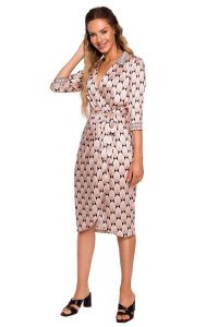 Satynowa Sukienka na Zakładkę w Print - Wzór 3. Czerwone sukienki MOE, l, bez wzorów, z materiału, wizytowe, bez kołnierzyka, bez ramiączek. Za 357,90 zł.