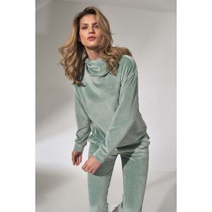 Welurowa Bluza z Kapturem - Miętowa. Zielone bluzy Figl, l, bez wzorów, z lycry, z kapturem. Za 229,00 zł.