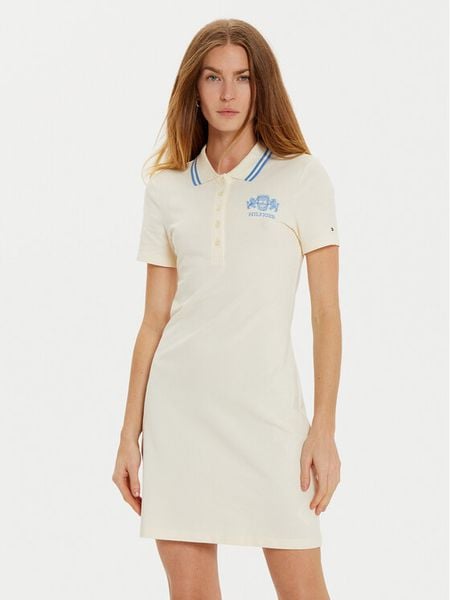 Tommy Hilfiger Sukienka codzienna Varsity WW0WW43841 Beżowy Slim Fit. Brązowe kombinezony TOMMY HILFIGER, xs, bez wzorów, z bawełny, bez kołnierzyka, bez ramiączek. Za 379,99 zł.