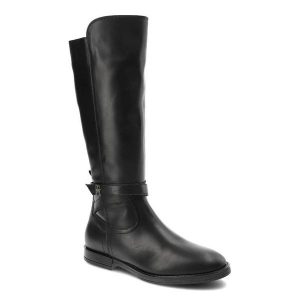Czarne Kozaki Damskie Tommy Hilfiger Eleganckie Skórzane Buty. Czarne kozaki TOMMY HILFIGER, z aplikacjami, ze skóry, bez obcasa, na płaskiej podeszwie, bez zapięcia. Za 689,00 zł.