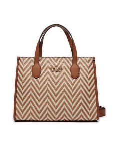 Guess Torebka Silvana HWCV86 65220 Brązowy. Brązowe torebki klasyczne Guess, z aplikacjami, z materiału, bez dodatków. Za 359,99 zł.