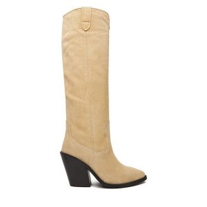 Kowbojki Badura. Brązowe buty zimowe Badura, bez obcasa, na słupku, bez zapięcia. Za 629,99 zł.