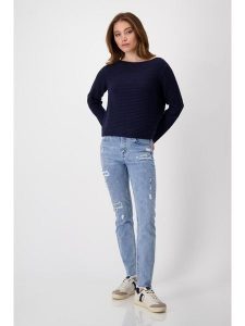 Monari Sweter w kolorze granatowym rozmiar: 42. Niebieskie swetry oversize monari, bez wzorów, z bawełny, bez ramiączek. Za 122,96 zł.