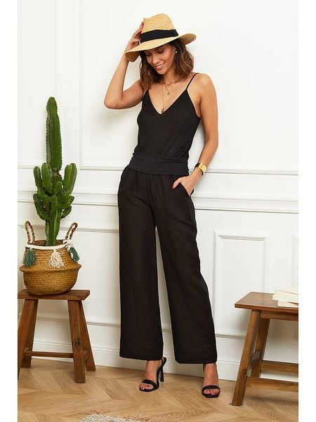 Le Monde du Lin Lniane spodnie "Valencia" w kolorze czarnym rozmiar: 36/38. Czarne spodnie z wysokim stanem Le Monde du Lin, bez wzorów, ze lnu, z podwyższonym stanem. Za 87,40 zł.