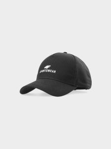 4F Czapka z daszkiem strapback uniseks - czarna L/XL. Czarne czapki 4f, bez wzorów, z bawełny, klasyczne. W wyprzedaży za 39,99 zł.