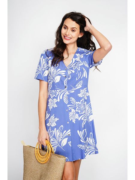 ASSUILI Sukienka w kolorze biało-błękitnym rozmiar: 40. Białe sukienki Assuili, bez wzorów, klasyczne, bez kołnierzyka, bez ramiączek, mini, rozkloszowane. Za 136,13 zł.