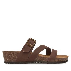 Klapki Geox. Brązowe klapki Geox, bez wzorów, bez obcasa. Za 239,99 zł.